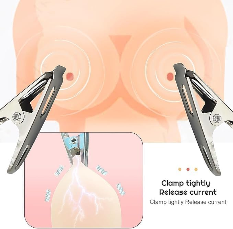 Electric Shock Nipple Clip Chain Adjustable BDSM Nipple Clamps Nipple Toy Nipple Clamps, Sex Toy Nipple for Adult Women Sex Toys （Requires Two AAA Batteries Installed） image number 2