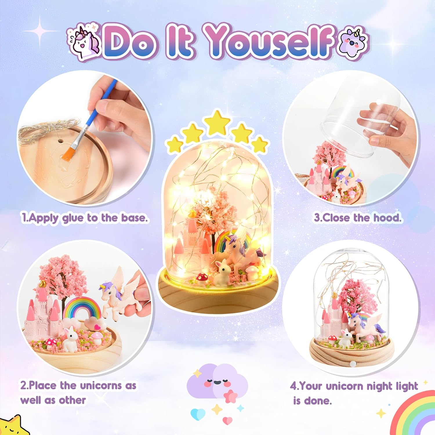 Girls Gifts Age 3-8, Vingtank Unicorn Toys for Girls Kids Night Light Toys for 3 4 5 6 7 8 Year Old Girl Birthday Gift Unicorn Craft Kits for Room Decor Desk or Shelf Christmas Display image number 3