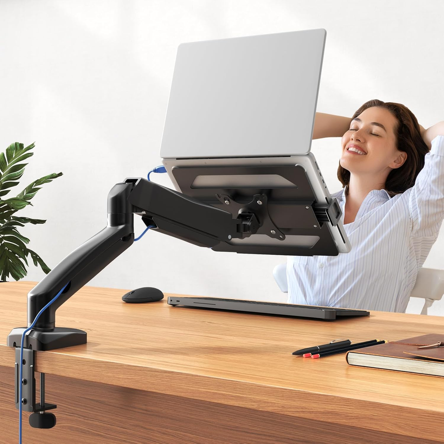 PUTORSEN 2 in 1 Laptop Stand Desk Holder, for 11.6-17.3 Inch Notebook & 17-32 Inch Monitor, Laptop Arm Mount Holds up to 9 Kg, VESA 75/100 Mm, Table Clamp and Eyelet Mounting image number 5