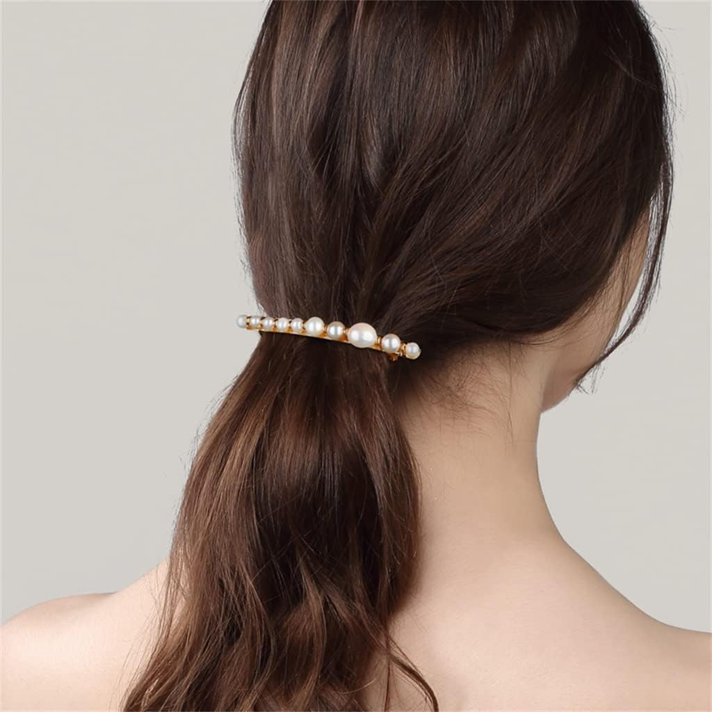 Crystal Hair Accessories,Clips Hairpins,Clip Plate,Pearl Praise Series Hairpin Baroque Back Head Press Clip One-Word Hairpin Women'S Plate Hairpin Headwear (Color : A, Size : 8.1 * 1.1Cm)
