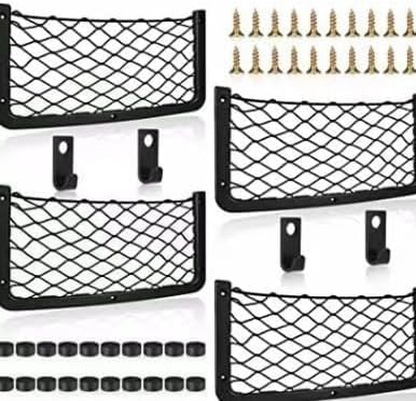 4Pcs Frame Car Storage Cargo Net Bag, Car Net Pocket Organizer Car Seat Mesh Pocket Framed Mesh Net Pocket with Screws for Cargo Net Caravan Motorhome Boat Storage Net Campervan Van Storage