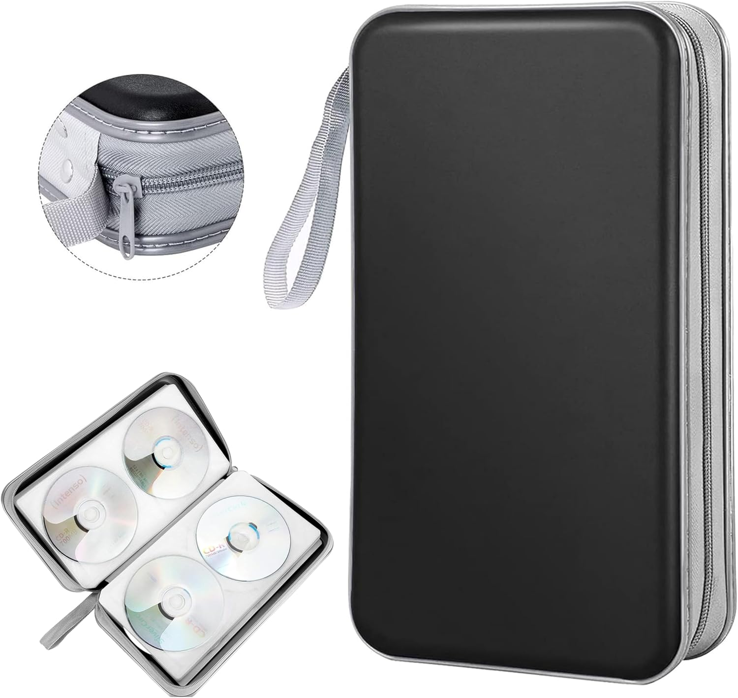 CD Storage Case,80 Capacity Portable DVD Case,Cd/Dvd Case Storage Holder Binder Organizer Portable Zipper Hard Plastic,Cd Case Holder Organizer for Home,Car,Office,Travel