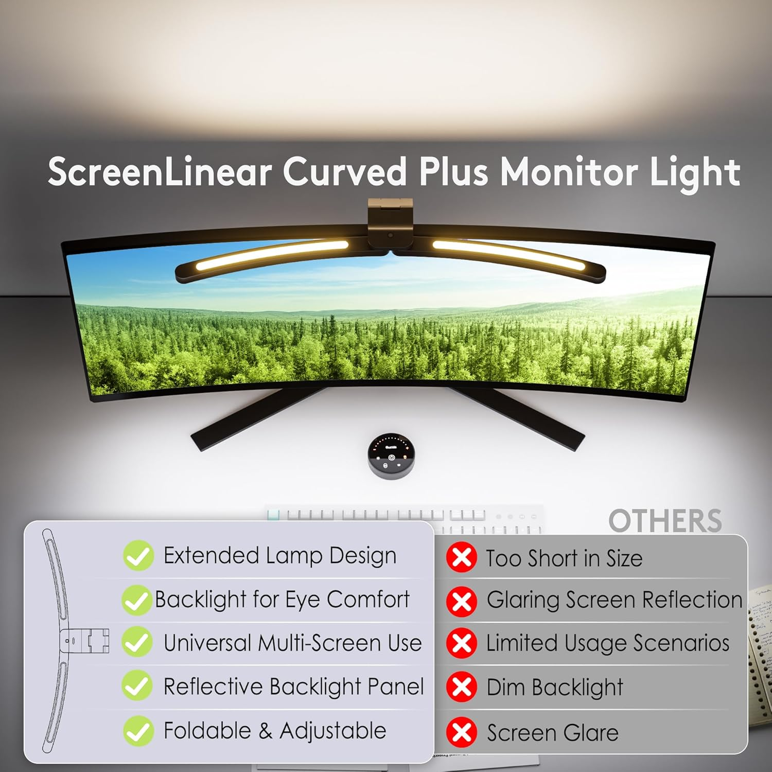 Quntis Curved Monitor Light Bar with Remote &Touch, Auto Adjustable Brightness and Color Temperature Eye-Care USB Computer Lamp with Foldable Backlight Screen Light Bar, No Glare Home Office Gaming image number 5