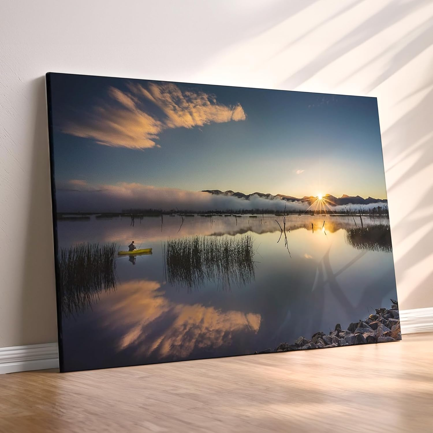 Tomuu Erissa Large Bedroom Wall Art with Tranquil Peaceful Sunrise over Lake Scene | Canvas Wall Paintings for Living Room | Large Wall Pictures for Living Room | Premium Decor | 100 X 50Cm