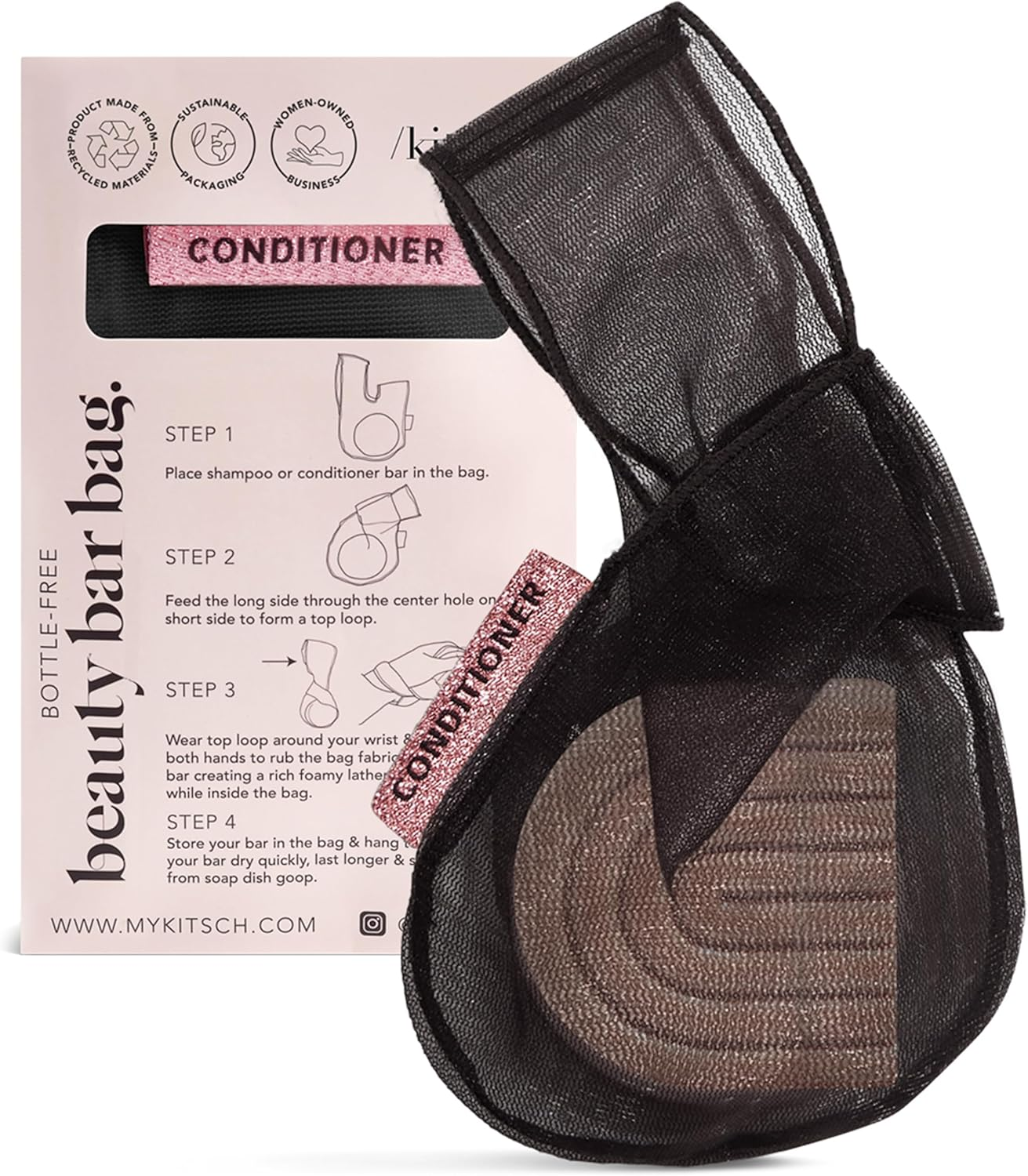 Kitsch Bar Soap Saver Bag - Beauty Bar Soap Bag & Bar Soap Pouch to Preserve Soap Bars | Body Wash, Conditioner & Shampoo Bar Holder | Soap Savers for Bar Soap | Recycled Mesh Soap Bag (Mint)