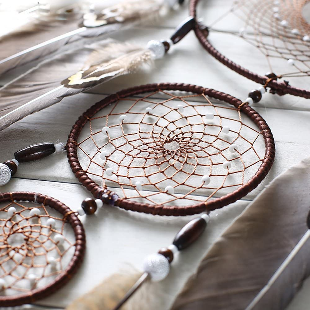 Large Dream Catcher Handmade Brown Feather Circular Net for Kids Bed Room Wall Hanging Decoration Decor Ornament Craft &ndash;Dia 7.9"/ Long 31.5" image number 2