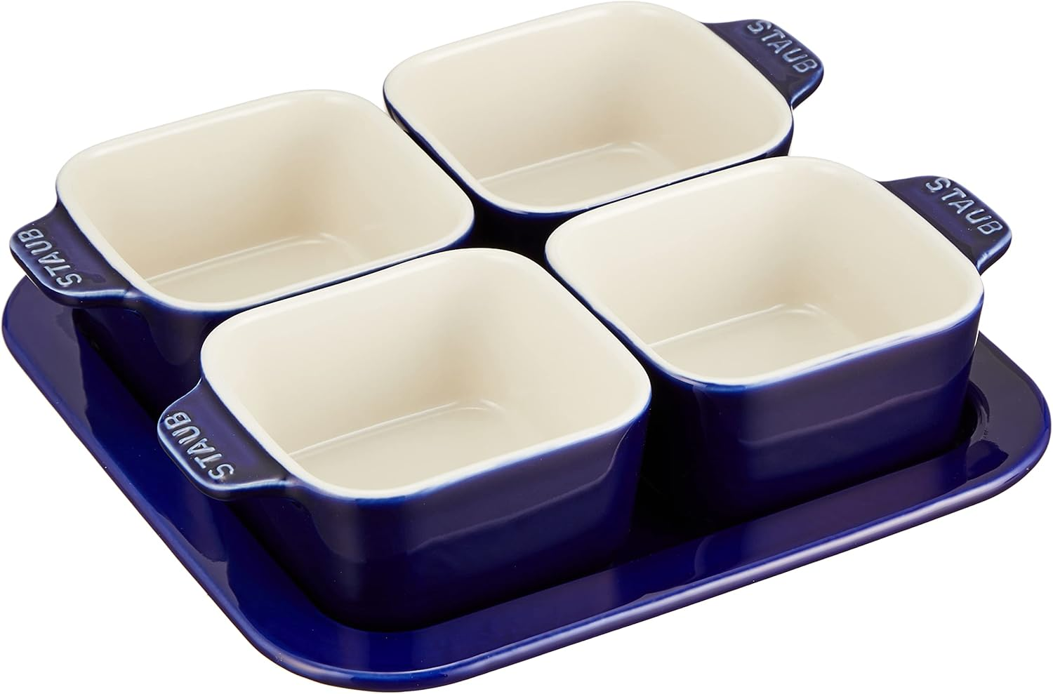 Staub Appetizer Set 40511-121, Blue Ceramic Small Plate, 7.4 X 7.4 Inches (18.7 X 18.7 Cm)