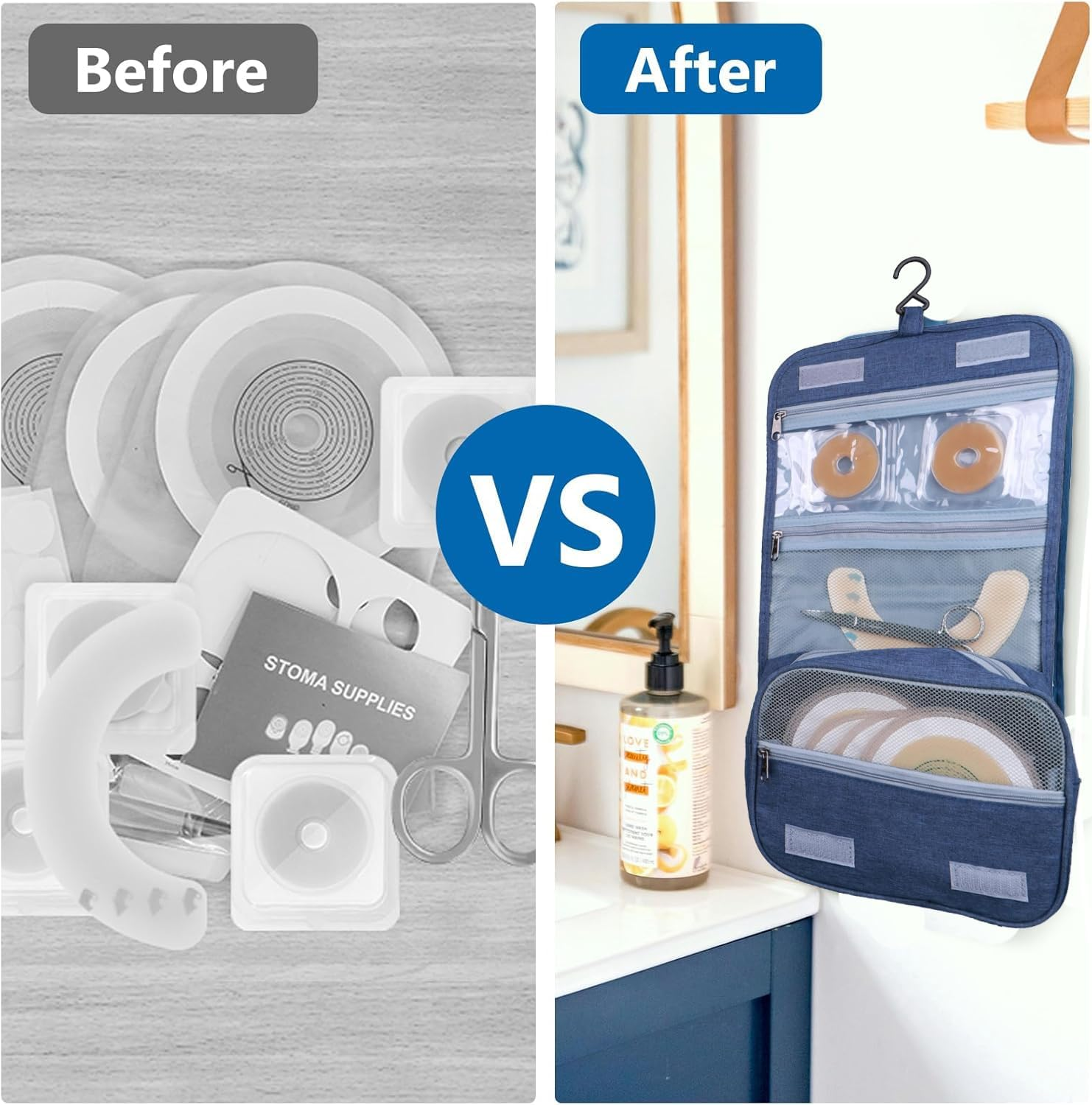 Ostomy Accessory Storage Bag Protable Ostomy Travel Bag Hanging Toiletry Bag Ostomy Supplies Organizer for Ostomy Accessory Storage Bags for Women and Men Ostomy Colostomy Ileostomy (Dark Blue) image number 3