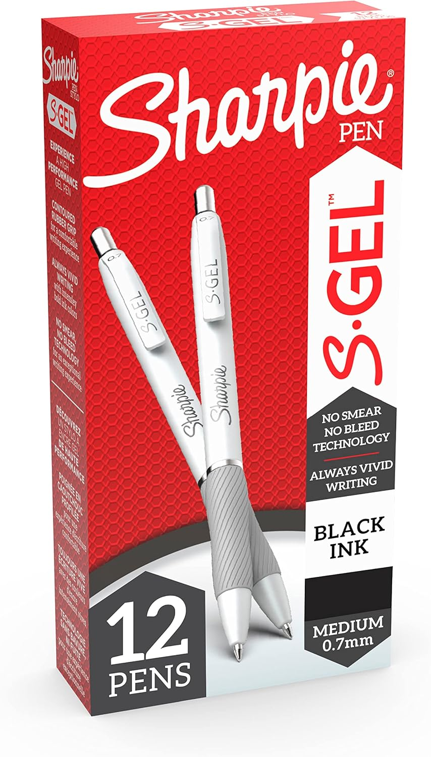 Sharpie S-Gel, Gel Pens, Drawing Pens, Gel Ink Pens for Journaling, Writing Pens, Coloring Pens, Medium Point Pens (0.7Mm), Pearl White Body, Black Ink Gel Pen, 12 Count