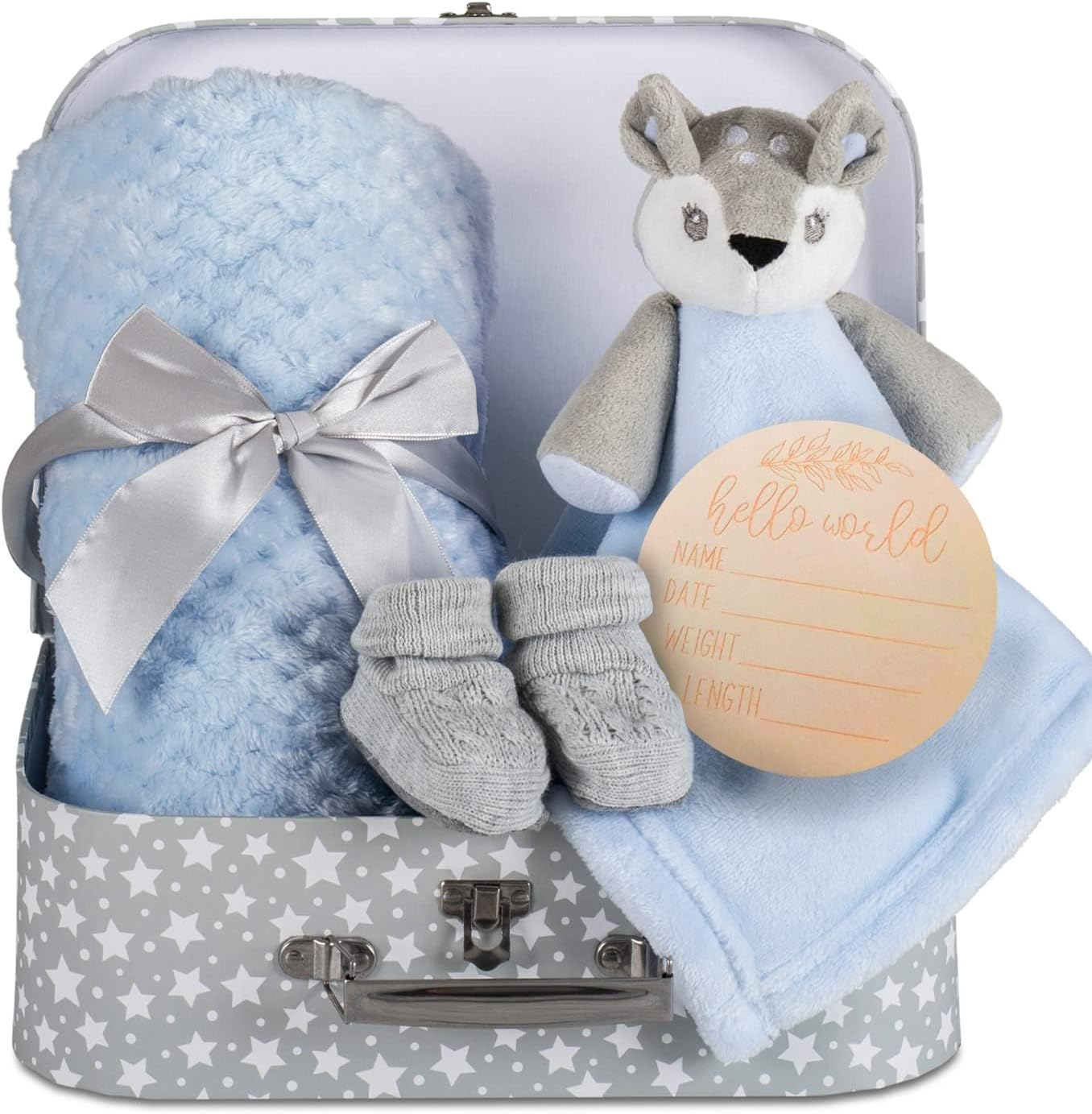 Hoolaroo Baby Blanket New Baby Girl Gifts Newborn Box Fleece Blanket, Pink Deer Fawn Comforter, Knit Booties, Hamper Suitcase Pink Gifts Present Girls