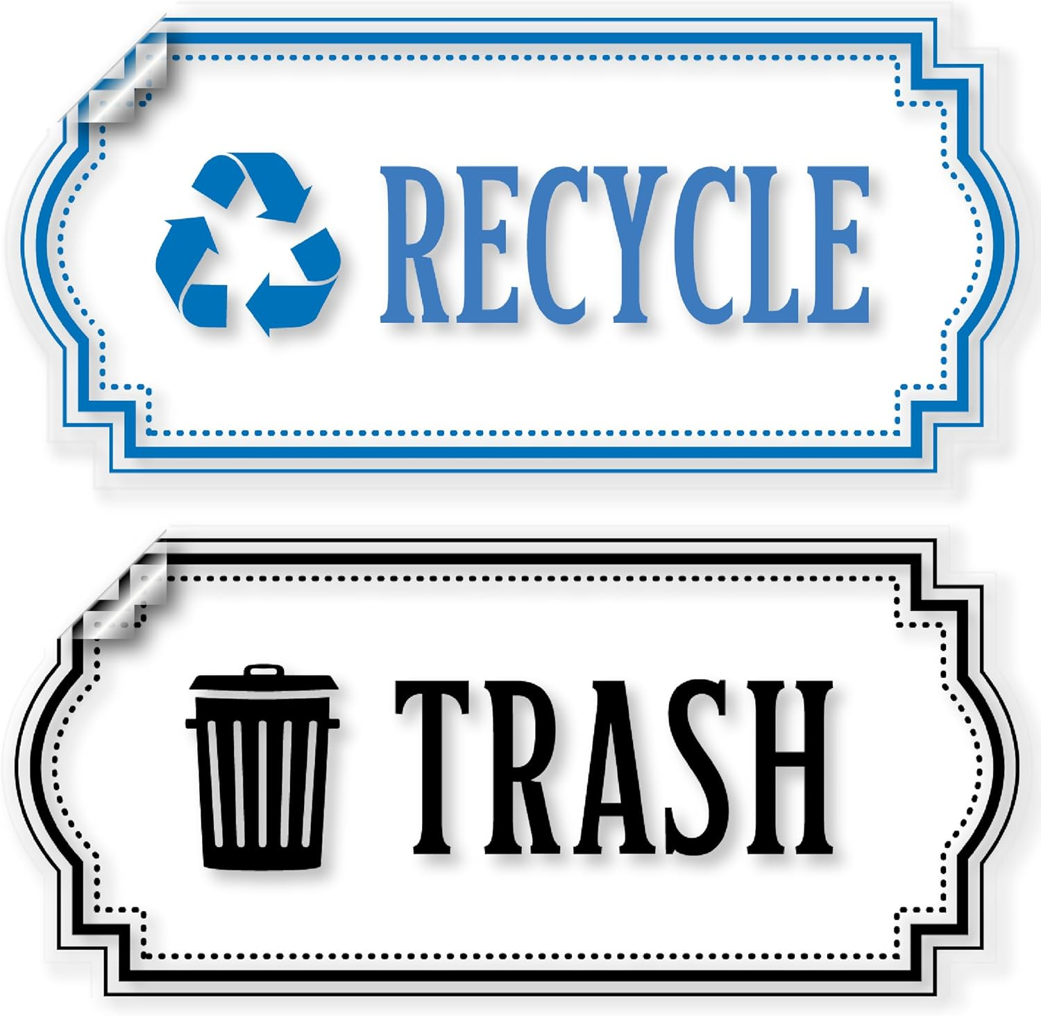 Recycle and Trash Stickers for Garbage Cans &ndash; Blue Premium Clear Vinyl Recycling Bin Labels &ndash; 4 Pack - 6.7" by 3.15" Decals Logo - Waste Signs for Home Kitchen or Office Bins Indoor/Outdoor Use image number 2