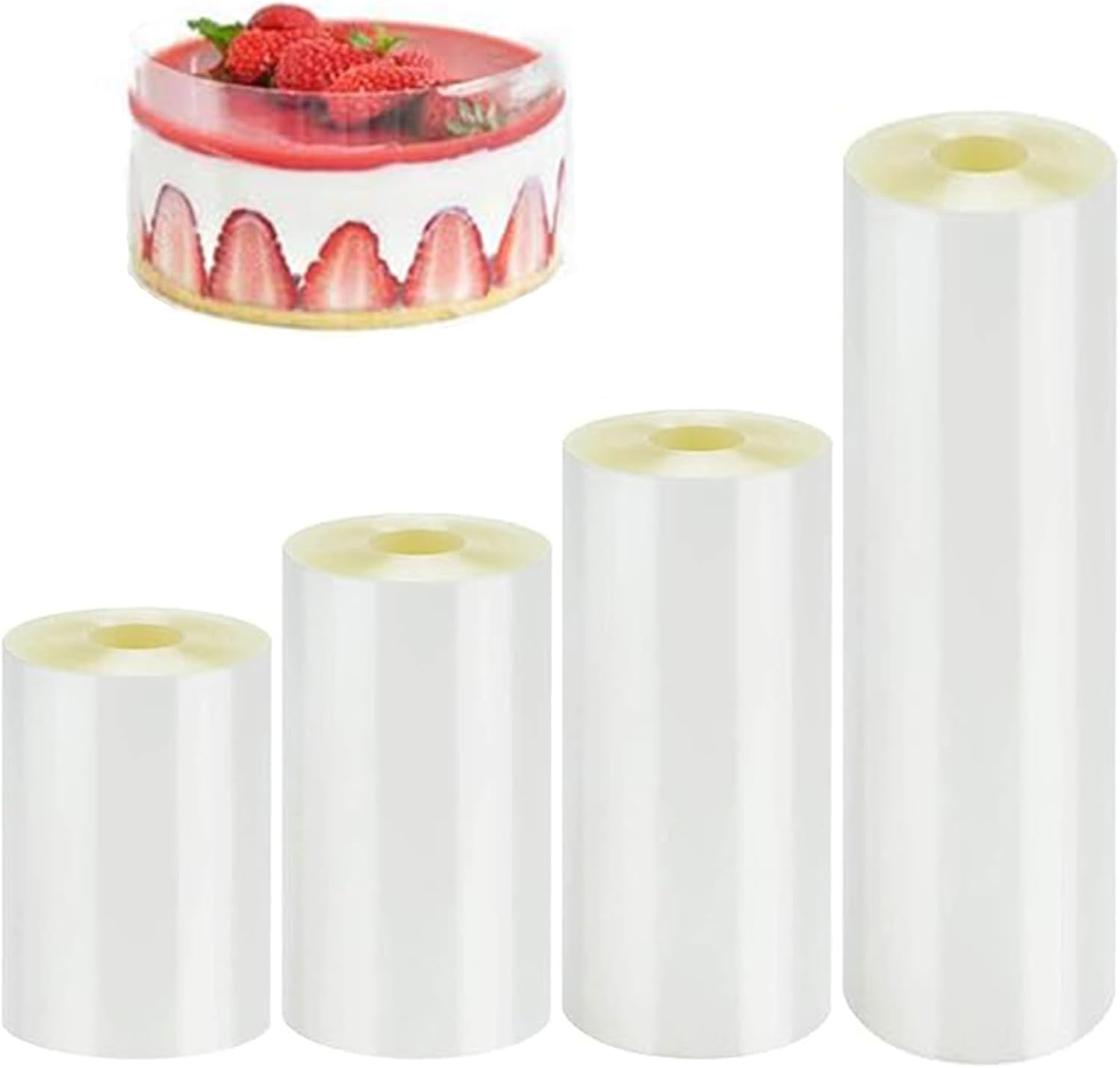 4 Rolls Cake Collars - Transparent Cake Surrounding Sheet for Baking - 6CM/8CM/10CM/15CM Non-Edible Chocolate Mousse Collar, Durable & Flexible Baking Essential for Home Bakers & Chefs (10M/Roll) image number 5