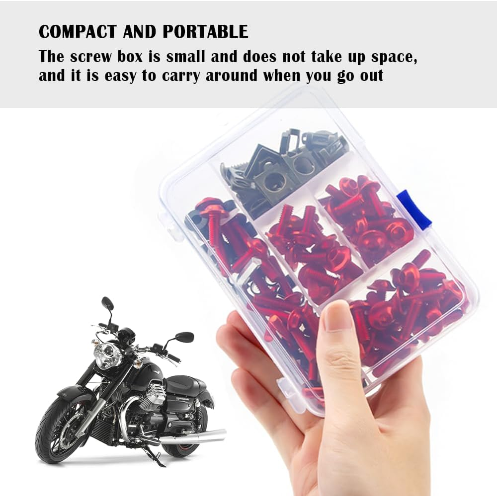 177PCS Motorcycle Fairing Bolt Kit,M5 M6 Aluminum Screws Bolts Fasteners of Fairings for Motorcycle Accessories,Universal Motorcycle Windshield Bolts,Professional Auto Parts (Red) image number 4