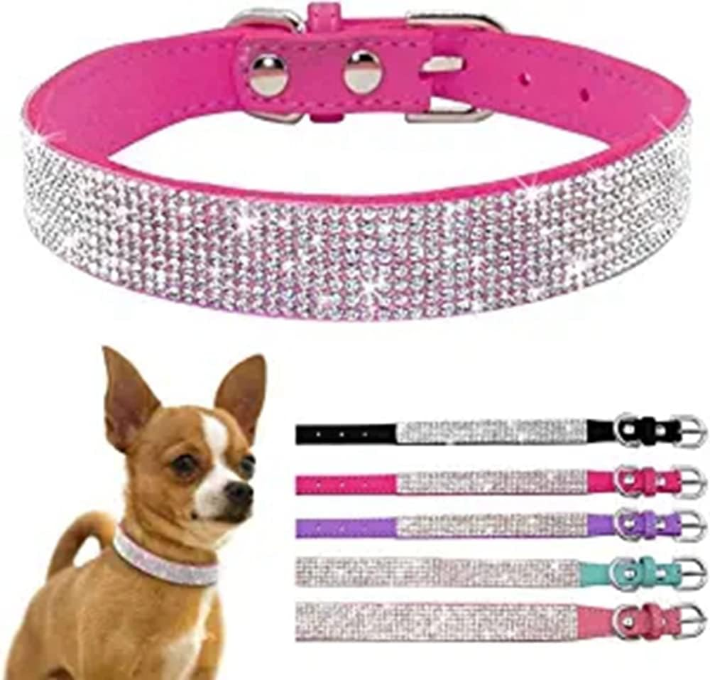 Dog Collar Dazzling Sparkling Crystal Rhinestone Adjustable Puppy Cat Pet Collars Rose Red Small image number 2