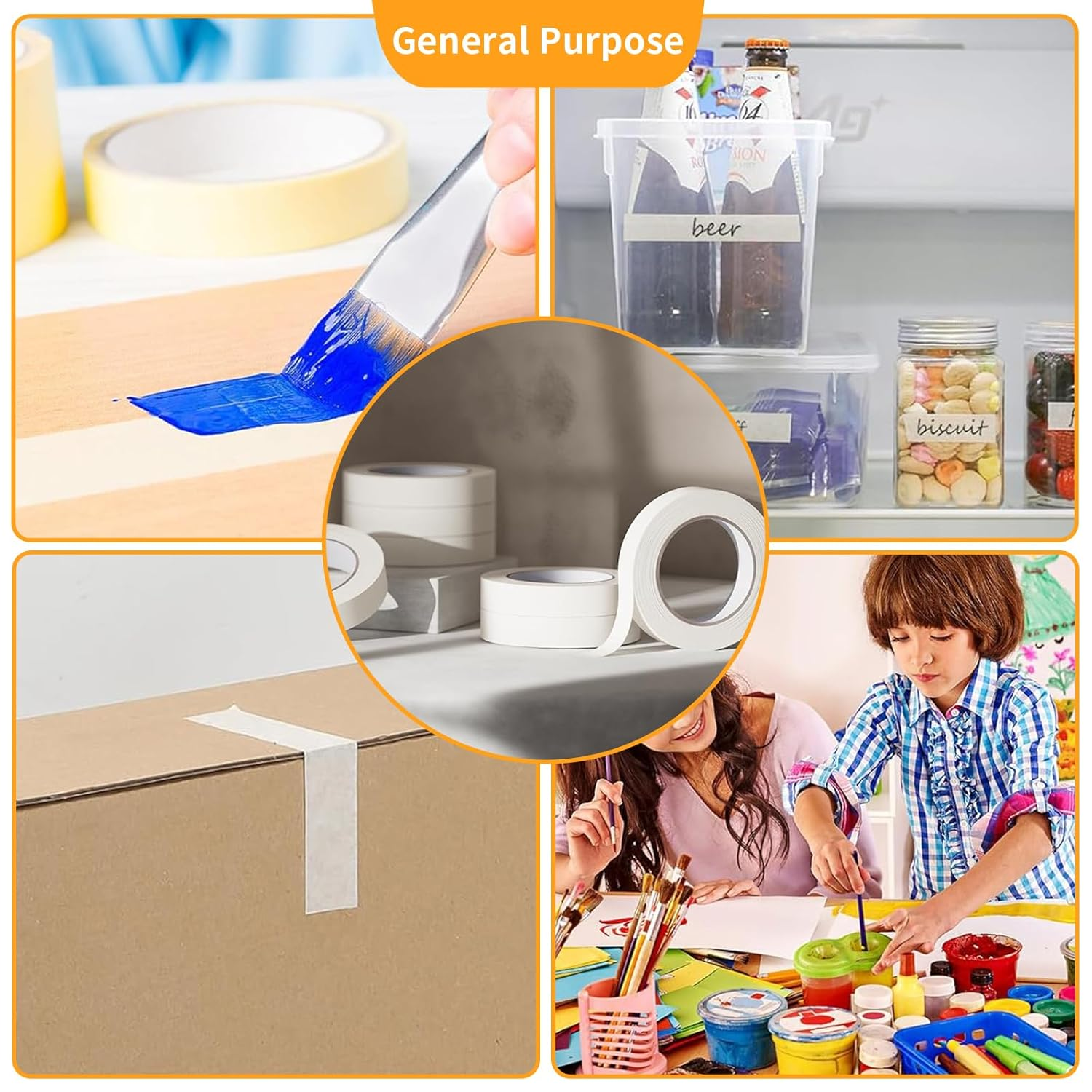 6 Rolls Masking Tapes, 24Mmx20M per Roll, Multi-Use Strong Adhesive Water-Resistant Backing Cloth Duct Tape, Writable, Tearable, No Residue, Patch & Seal Tape for Arts Crafts Home Repair Decorative image number 1