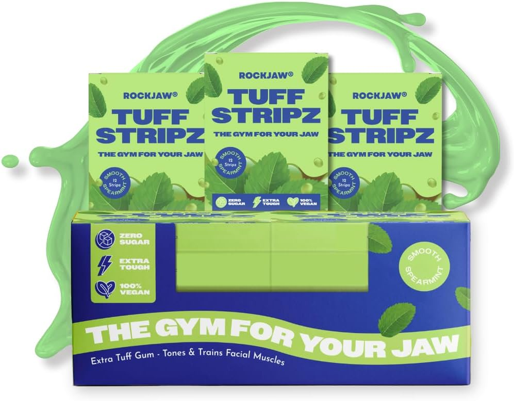 ROCKJAW&reg; Tuff Stripz | Semi-Tough Chewing Gum | Sugar-Free Jaw Exerciser for Beginners | Smooth Spearmint | 10 Packs, 120 Stripz | 2 Month Supply image number 6