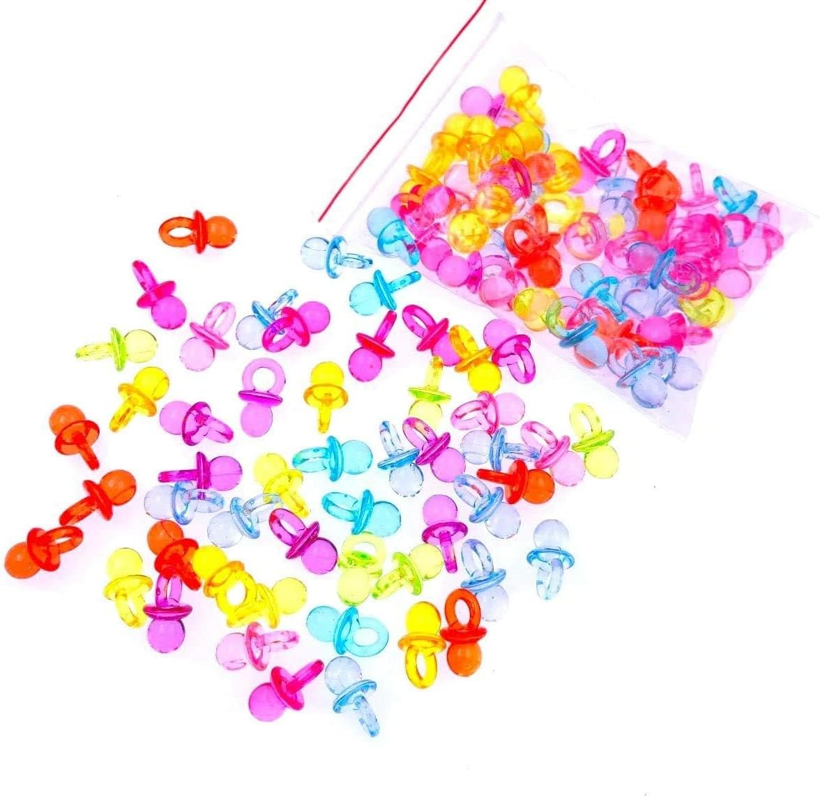 Mini Dummy Pacifier Soothers,100 Pack Acrylic Decorative Dummies Clear Table Scatter Confetti for Babyshower Baby Shower Christening Wedding Birthday Kids Party Muticolor image number 2