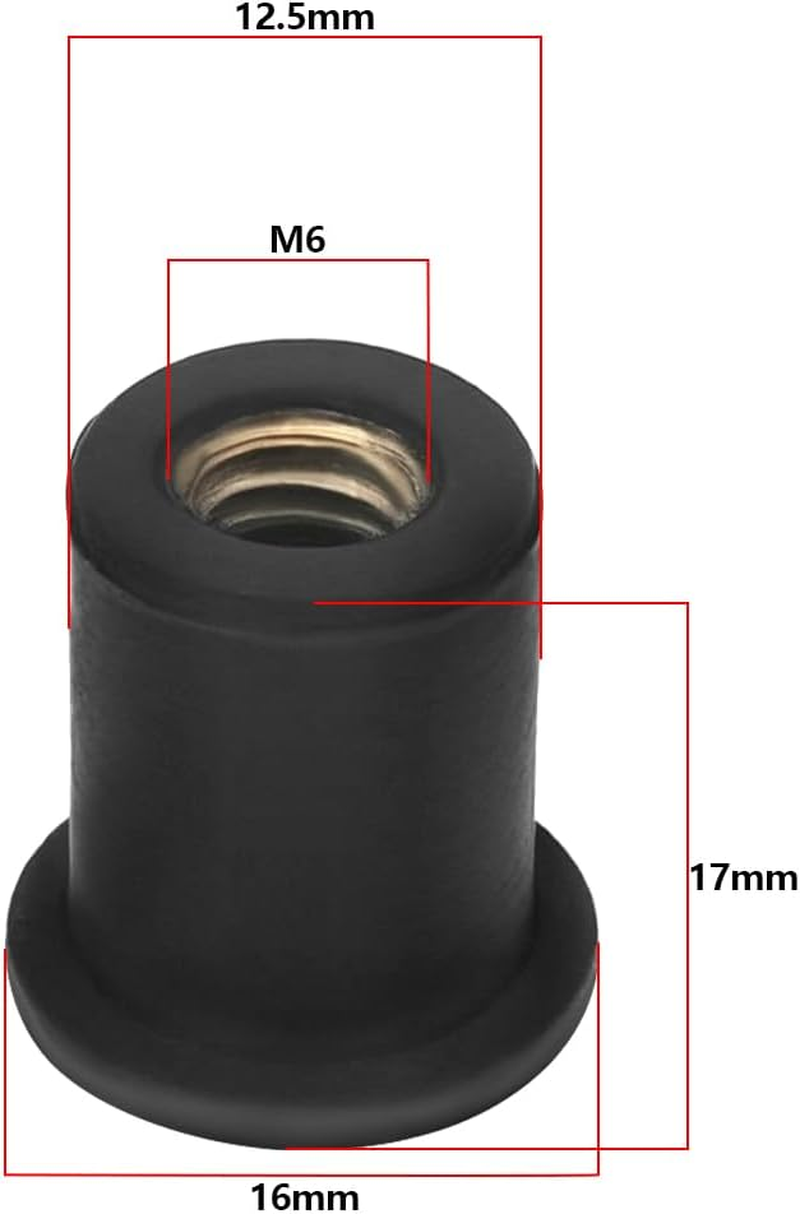 Be in Your Mind 10Pcs M6 Rubber Nuts Motorcycle Windshield Nuts Brass Insert Motorcycle Fairing Well Nut Compatible with Honda Compatible with Suzuki image number 5