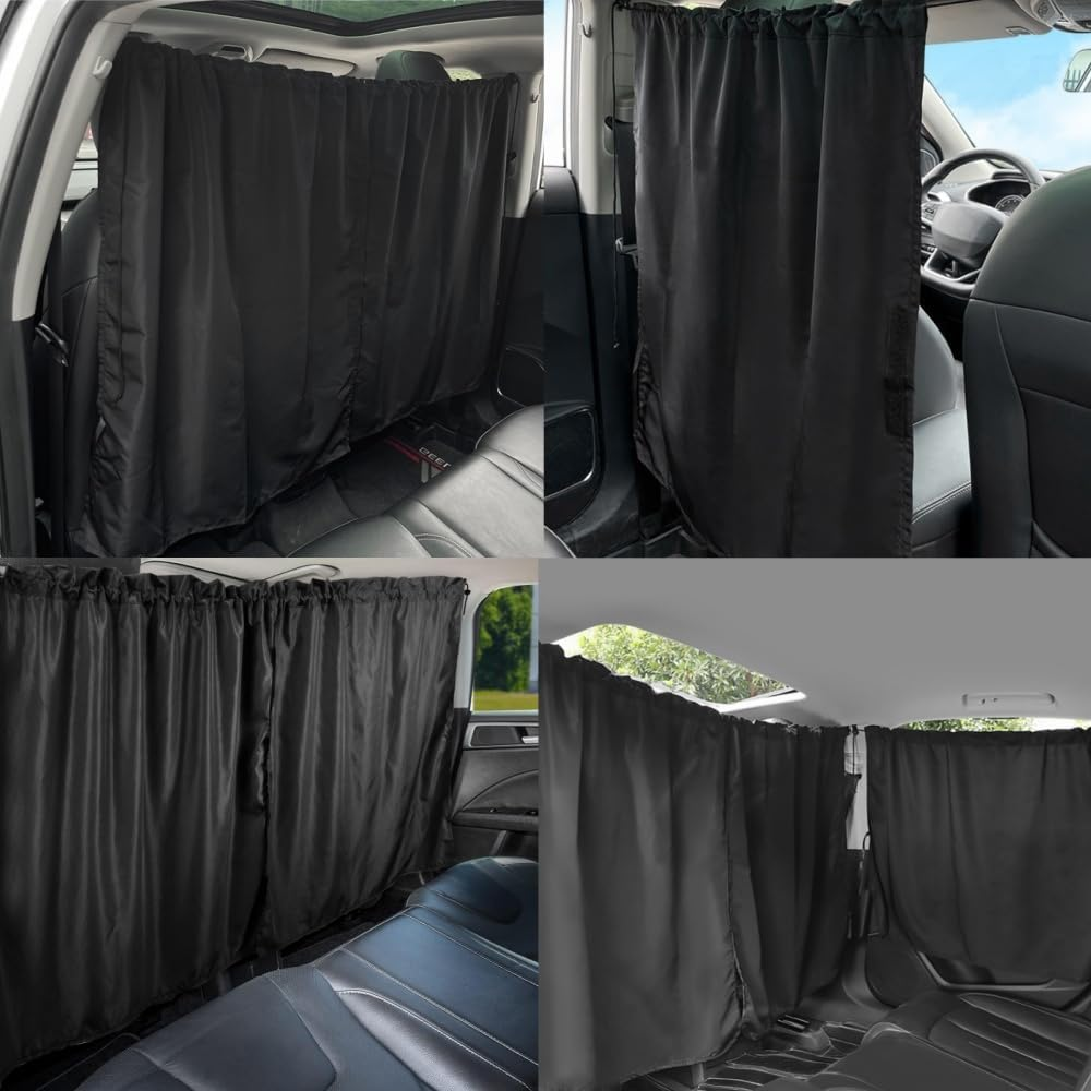 HIDOSNG Set of 3 Car Window Shades, 1 Rear Seat Divider Curtain & 2 Rear Side Window Curtains, 99% Light Blocking Car Curtains, Wide Sedan SUV Sunshade Window Covers for Kids Baby Travel Camping Nap image number 3