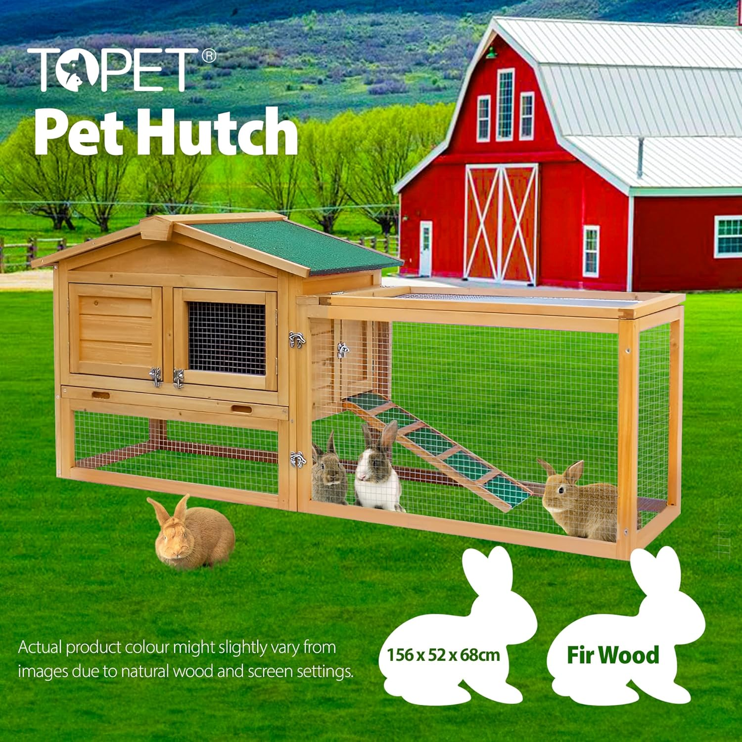 Topet Chicken Coop Rabbit Hutch Large Wooden Pet House Run Cage Outdoor Farm Animals Pet Habitat (Pt-Hutch-Kht-528) image number 4