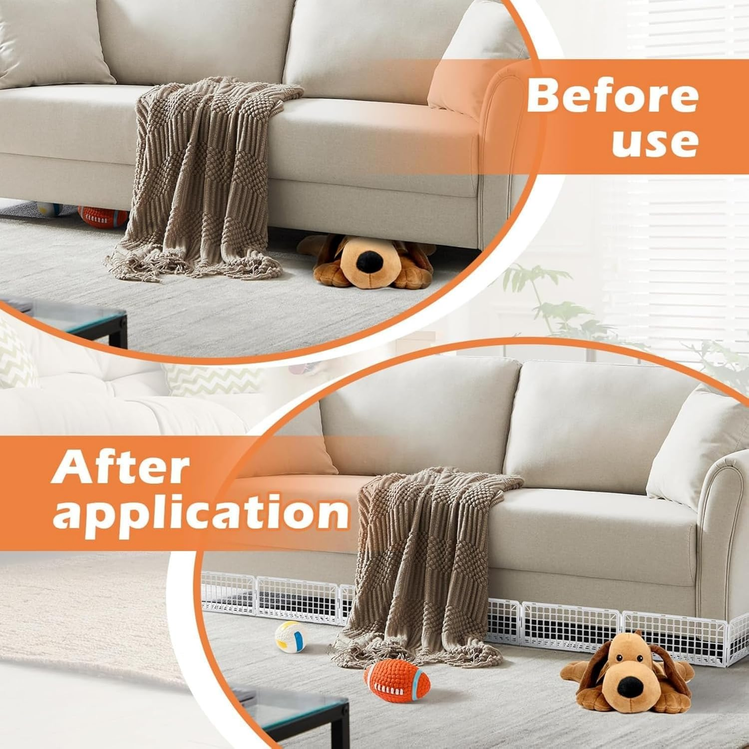 12 Pcs under Couch Blocker, under Bed Sofa Furniture Blocker Plastic Stopper, Couch Guards Bumper Stop for Things Pets ，37 Cm* 17Cm (White) image number 5