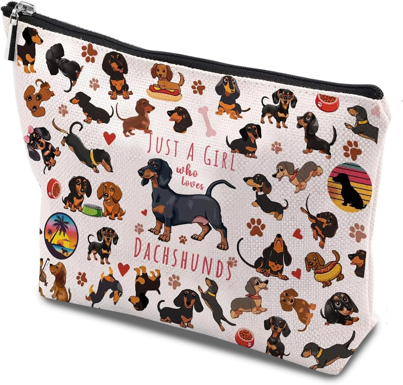 Cosmetic Bag for Girls Beautiful Dachshund Makeup Bag with Zip for Girlfriend Dachshund Gifts for Animal Lovers Portable Toiletry Bag Women for Travel Everyday Life (B) image number 1