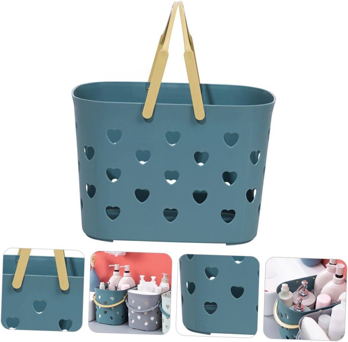 FOYTOKI Portable Hollowed Plastic Shower Basket with Handle for Bathroom Storage Organizer Efficient Drain Design for Towels Soap Makeup and Sundries and Practical Household Storage Holder