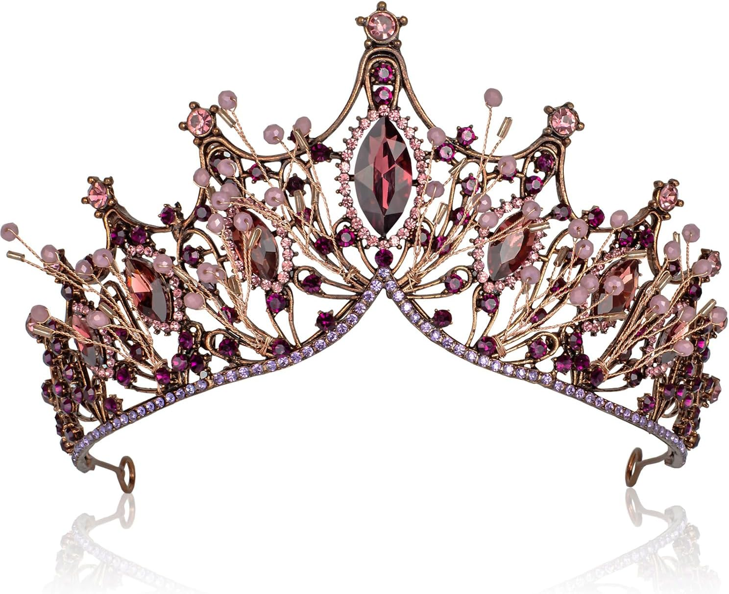 Baroque Queen Crown, Rhinestone Wedding Tiaras and Crown for Bride Handmade Crystal Headband Tiara for Women and Girls - Wedding Halloween Faire Costume Birthday Music Festival Hair Accessories (Gold)