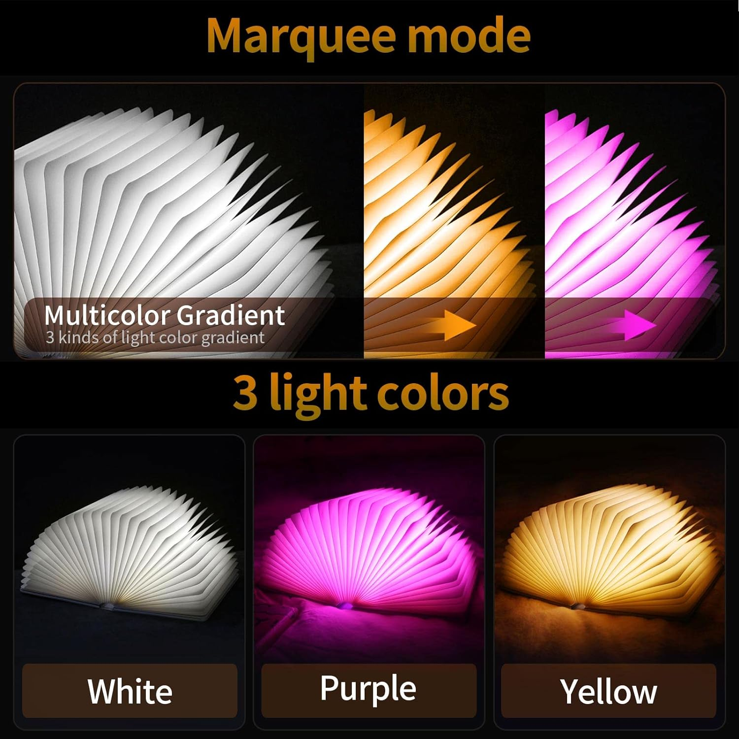 QXMGCBOK Decorative LED Book Lamp with Relief Design - RGB Mood Light, USB Chargeable, for Family and Living Room Design (Bronze Colour) image number 4