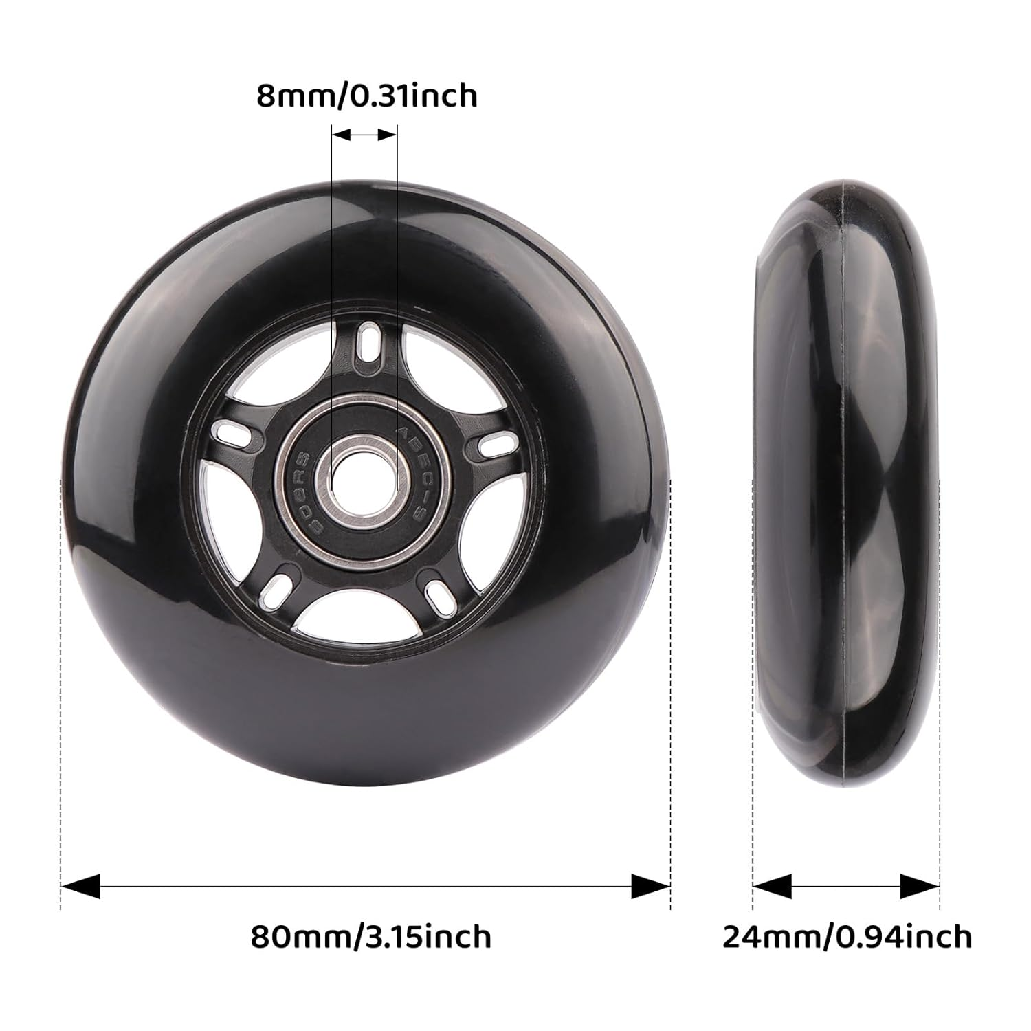 Gladder Luggage Suitcase Replacement Wheels Silent PU Caster Inline Wheels W/Abec7 608-2RS Bearings 6Mm Axles Washer Universal Repair Kit (80X24Mm) image number 4