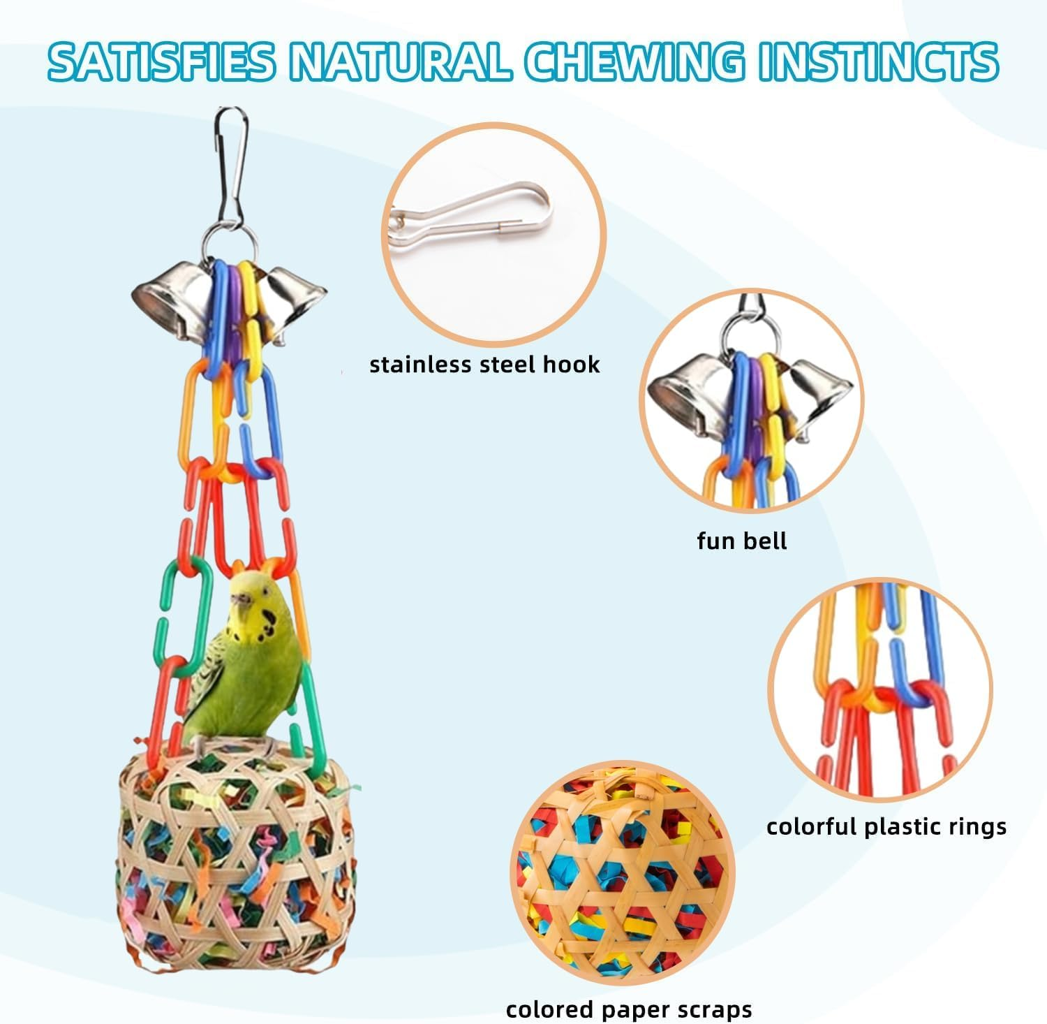 Bird Toys Set,Parrot Colorful Chewing Shredding Foraging Toys Bird Swing Climbing Hanging Standing Toy Birds Cage Accessories for Cockatiel Budgies Lovebird Parakeets Macaws image number 4