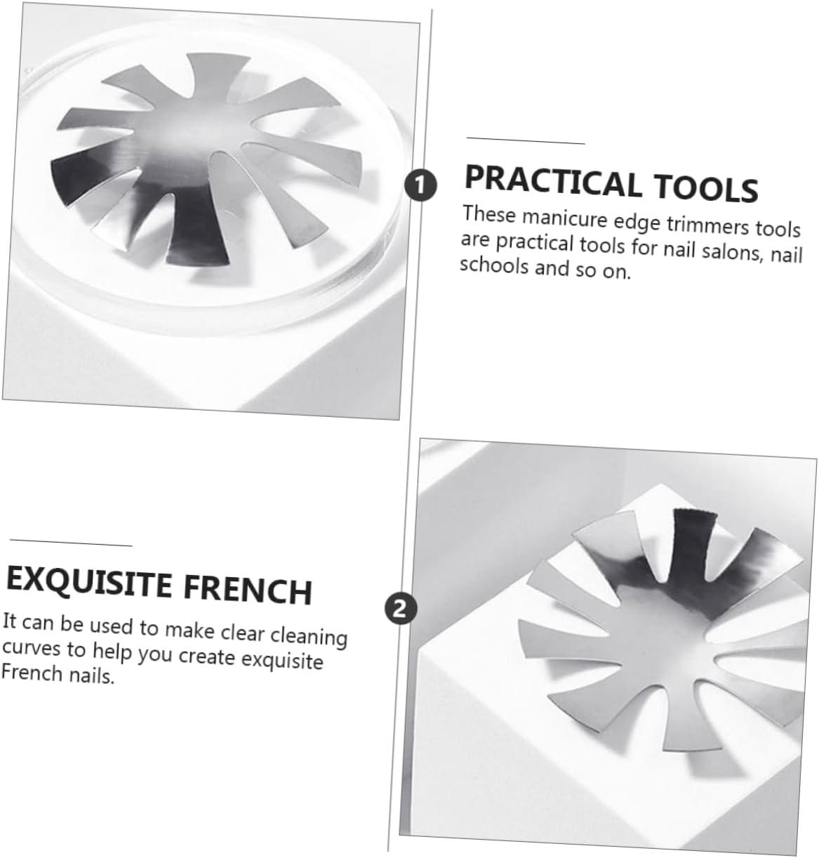 Minkissy 3Pcs Stainless Steel Crystal Nail Art Template French Tip Nails Guide DIY Manicure Art Trimmer Kit image number 3