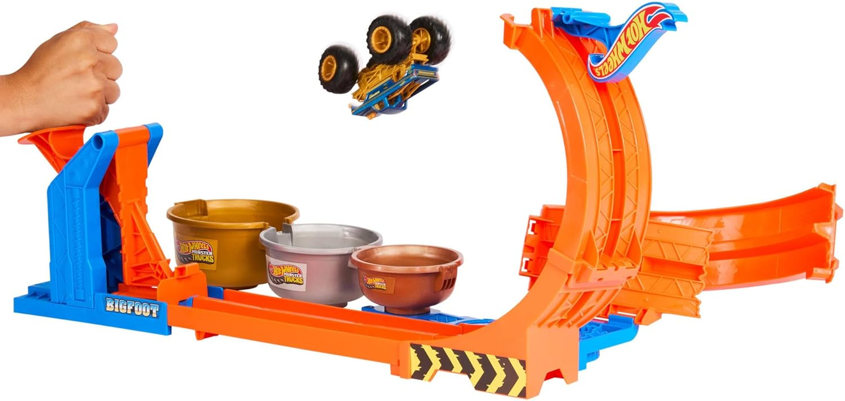 Hot Wheels Monster Trucks Toy Truck & Track Set, Loop-And-Flip Trophy Challenge Playset & 1:64 Scale 50Th Anniversary Die-Cast Bigfoot, 2 Ways to Play image number 5