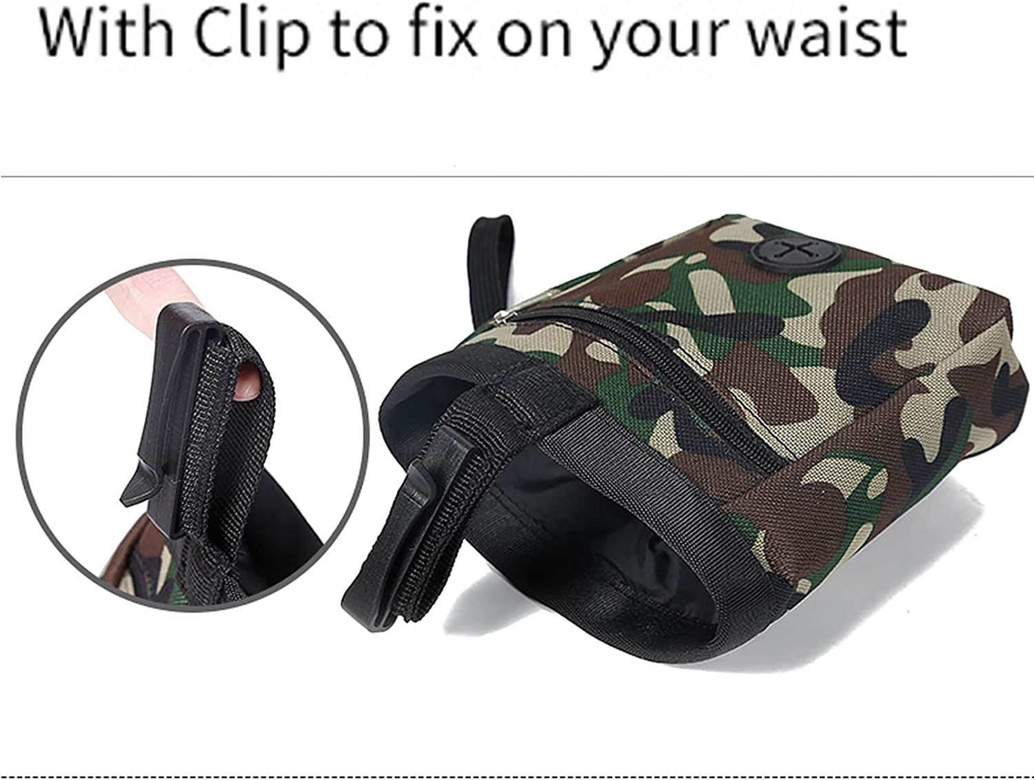 Dog Treat Pouch Bag for Training Walking Outing, MH MOIHSING Puppy Pouch Oxford Cloth Pet Snack Bag with Built-In Poop Bag Dispenser Hands Free Training Waist Bag Carries Pet Toys Treats Kibble,Green image number 3