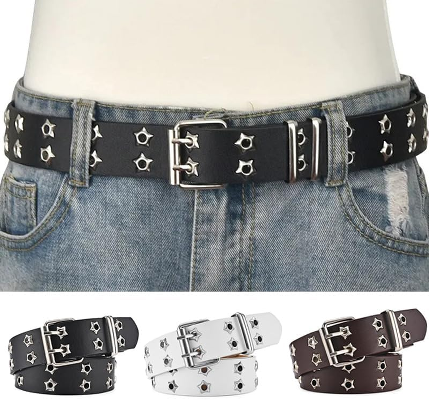 EMMIOL Studded Y2K Women Belts for Jeans, Ladies Leather Belt Trendy Goth Star with Silvery Buckle, Waist Belt Punk for Dress image number 2