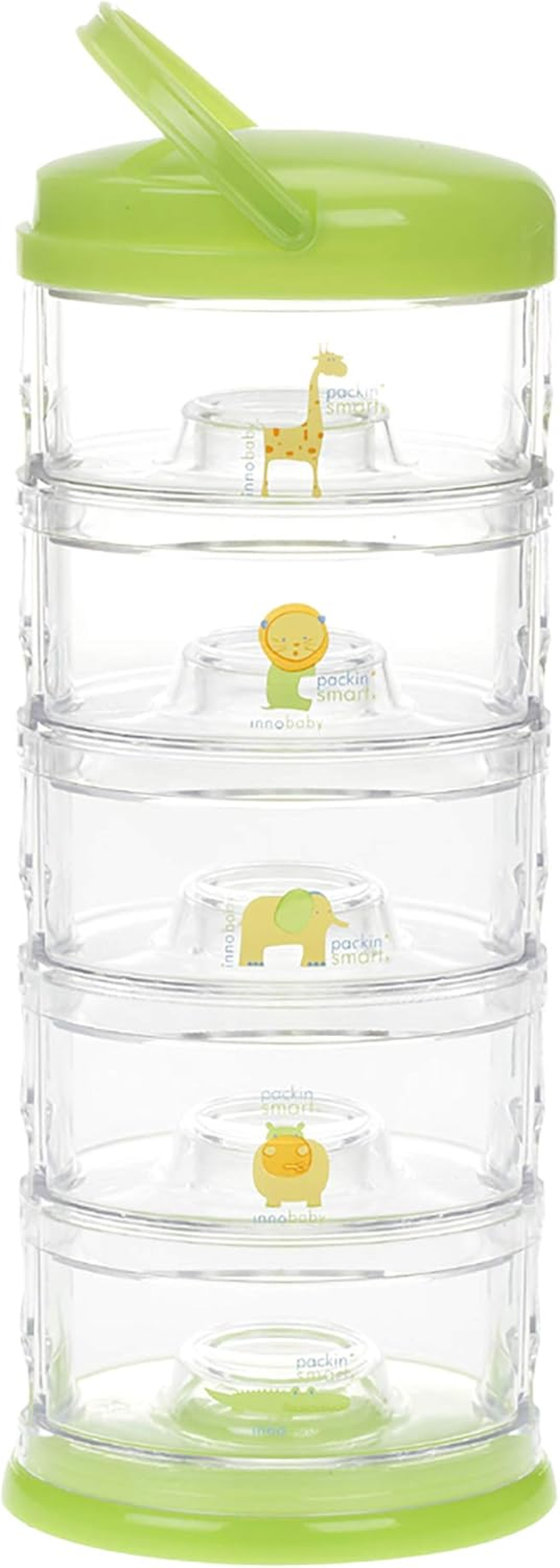 Innobaby Packin' Smart Stackable and Portable Storage System for Formula, Baby Snacks and More. 5 Stackable Cups in Lime Sorbet. BPA Free.