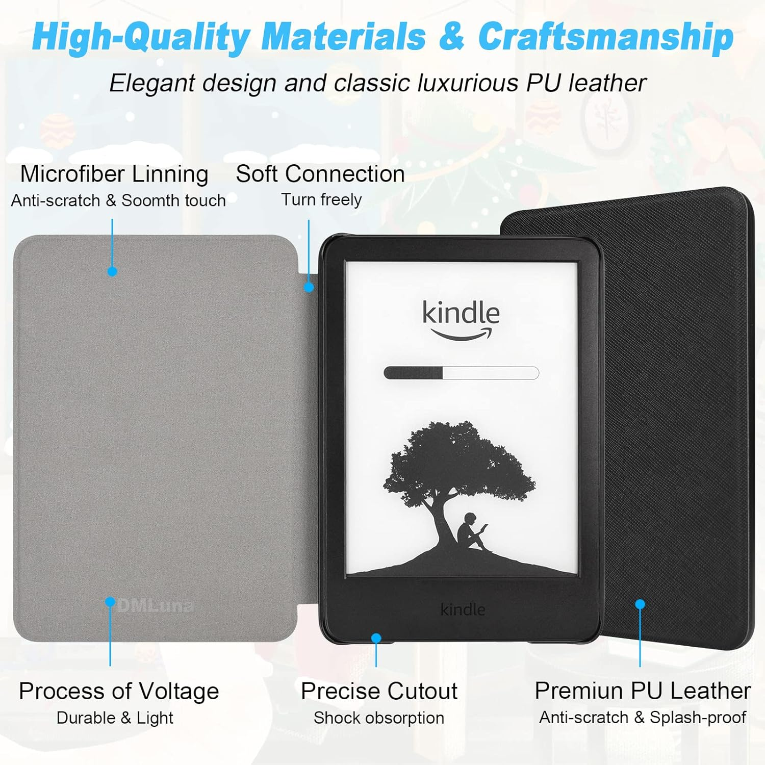 Dmluna Case for All-New Kindle 6" (11Th Generation, 2024/2022 Release, Model C2V2L3), Ultra Thin and Lightweight Protective Premium PU Leather Cover with Auto Sleep Wake Function, Black - A - Agave Green image number 4