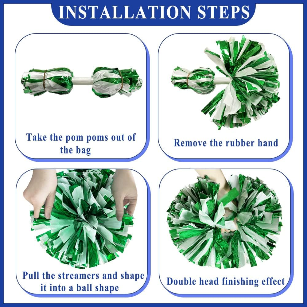 4 Pack Cheerleading Pom Poms,Metallic Cheer Pom Poms with Training Baton Handle for Team Sport Spirit Squad Bulk Cheerleaders(Black and White) image number 4