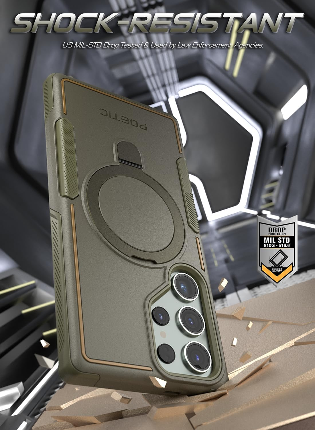 Poetic Neon Magpro Case Designed for Samsung Galaxy S23 Ultra / S22 Ultra 5G 6.8 Inch,[Compatible with Magsafe] Dual Layer Heavy Duty Rugged Shockproof Protective, Magnetic Ring Stand, Black