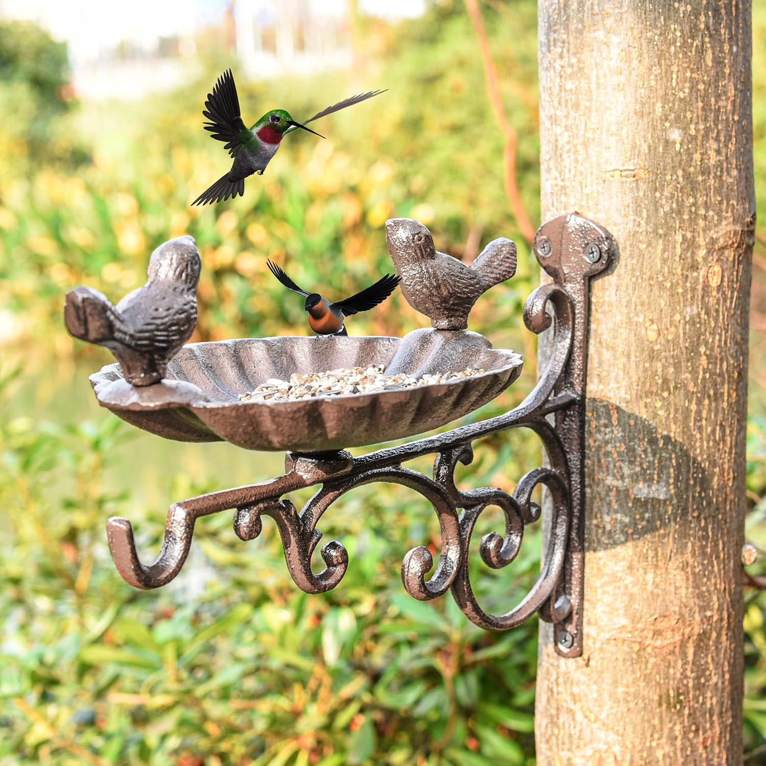 Sungmor Heavy Duty Cast Iron Bird Feeder with Hanging Bracket - Wall Mounted Bird Bath - Vintage & Lovely Birds Hanger Wall Hook for Planters, Lanterns, Wind Chimes and More Garden Decorative Items image number 3