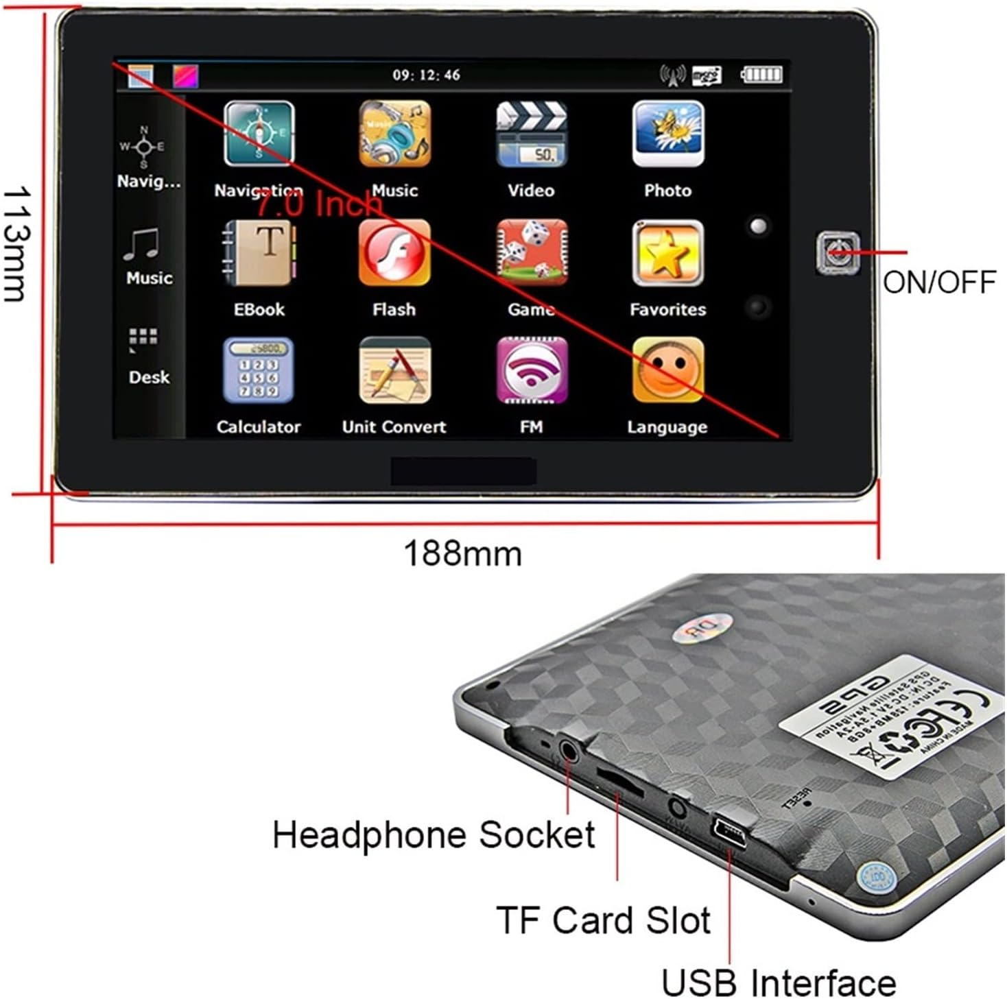 GPS Car Navigator, 7 Inch Capacitive Screen GPS Truck Bluetooth GPS Navigation 256M 8GB FM CE 6.0 Vehicle Car Navigator Support Wired Camera for Car Truck Rv(With Wired Camera) image number 3