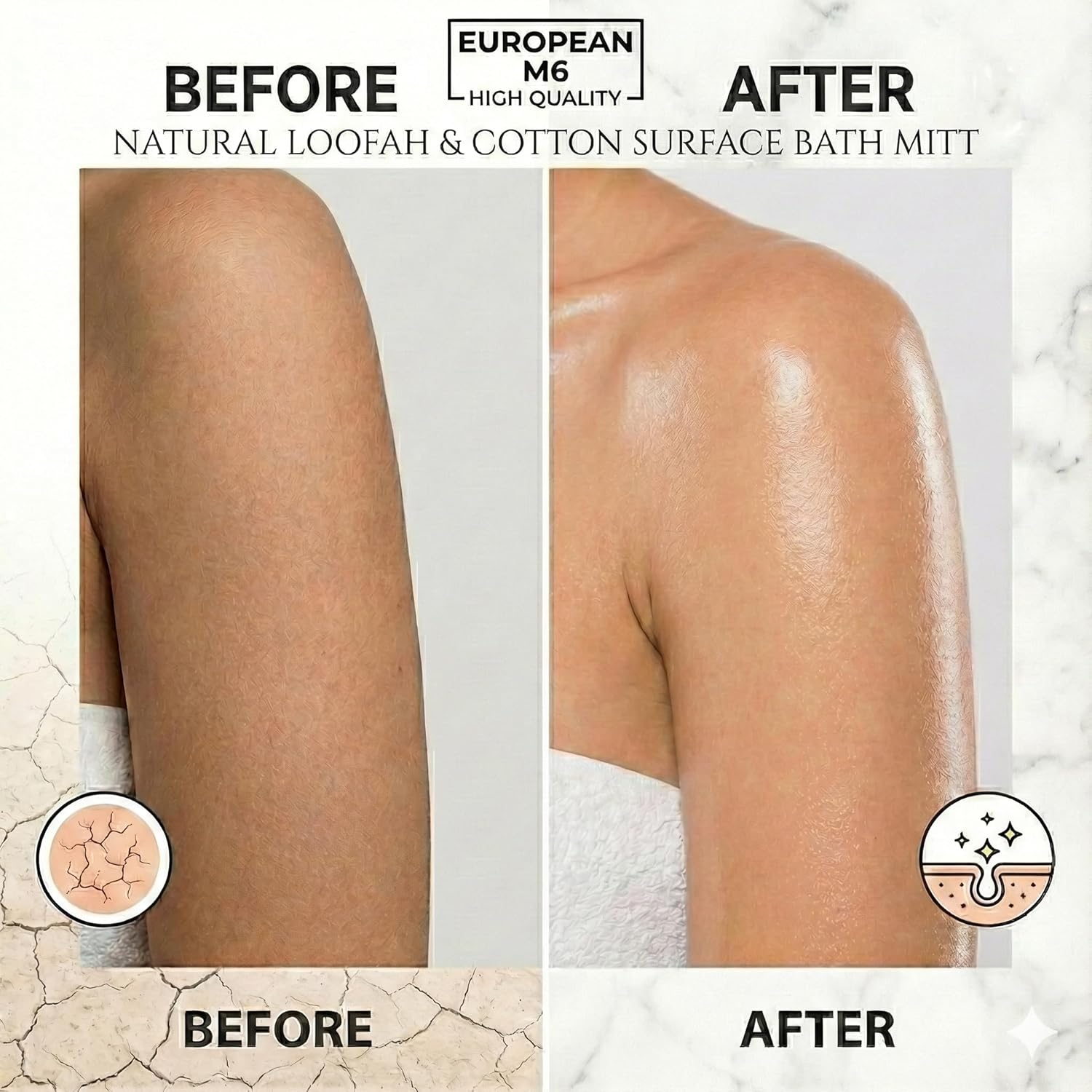 EUROPEAN M6 Loofah Exfoliating Body Scrubber - Dual Side Big Size Exfoliator Bath Sponge Glove, Natural Organic Large Luffa for Women and Men Deep Exfoliation Loofa Wash Mitt Fit Perfect in Your Hand image number 2