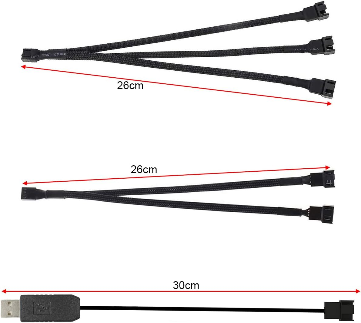 Gebildet 2Pcs 12V Step-Up USB to 3-Pin / 4-Pin PWM 5V USB Sleeved Fan Power Adapter Cable, Fan Wind Speed Regulator, 3 Way PWM Splitter Cable image number 5