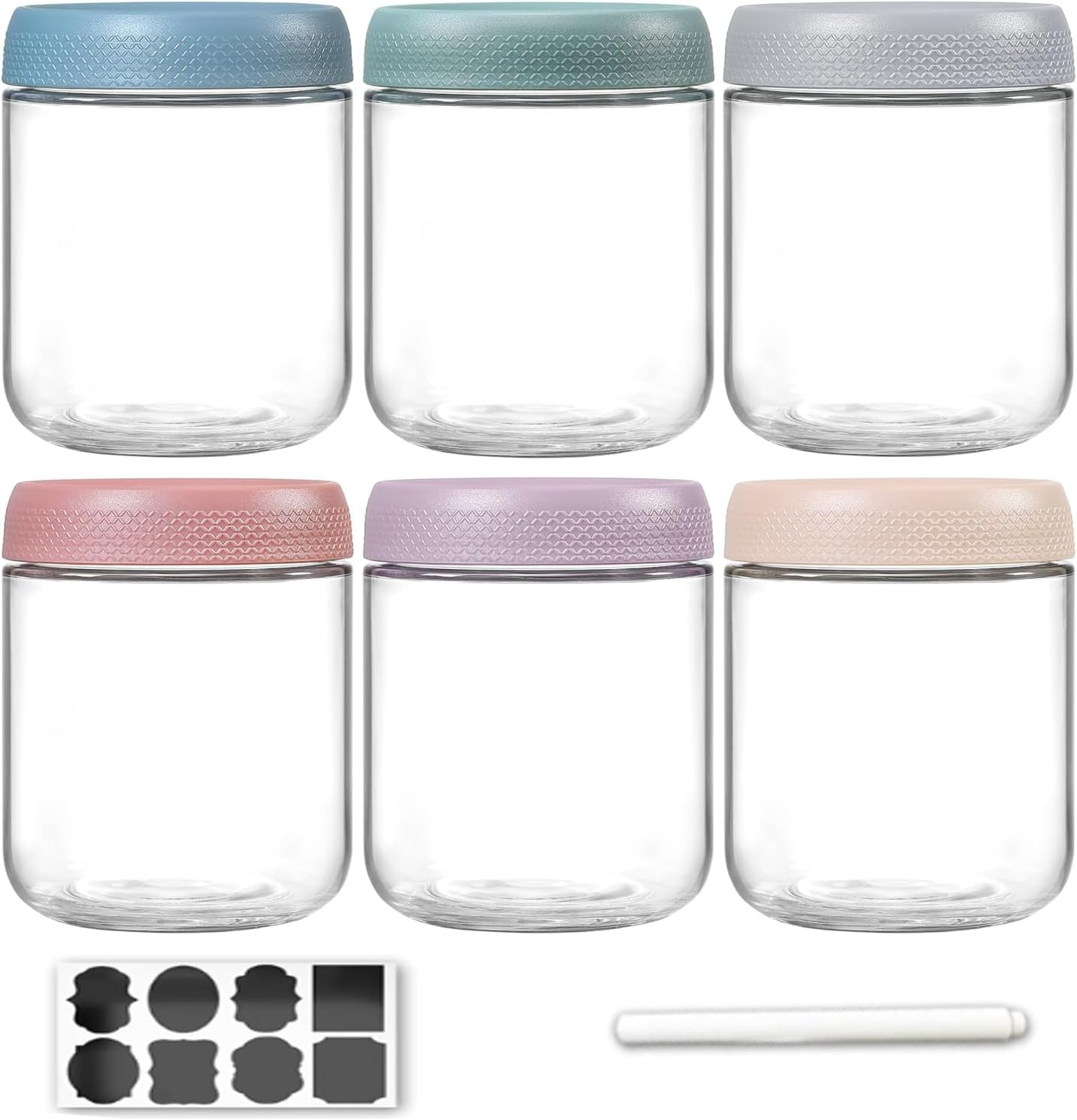 6 Pack (550 ML/19 Oz）Overnight Oats Container Jar with Screw Lid - Glass Food Storage Containers with Label Paper and Pen for Food, Salad, Spice, Snacks, Sauce image number 2