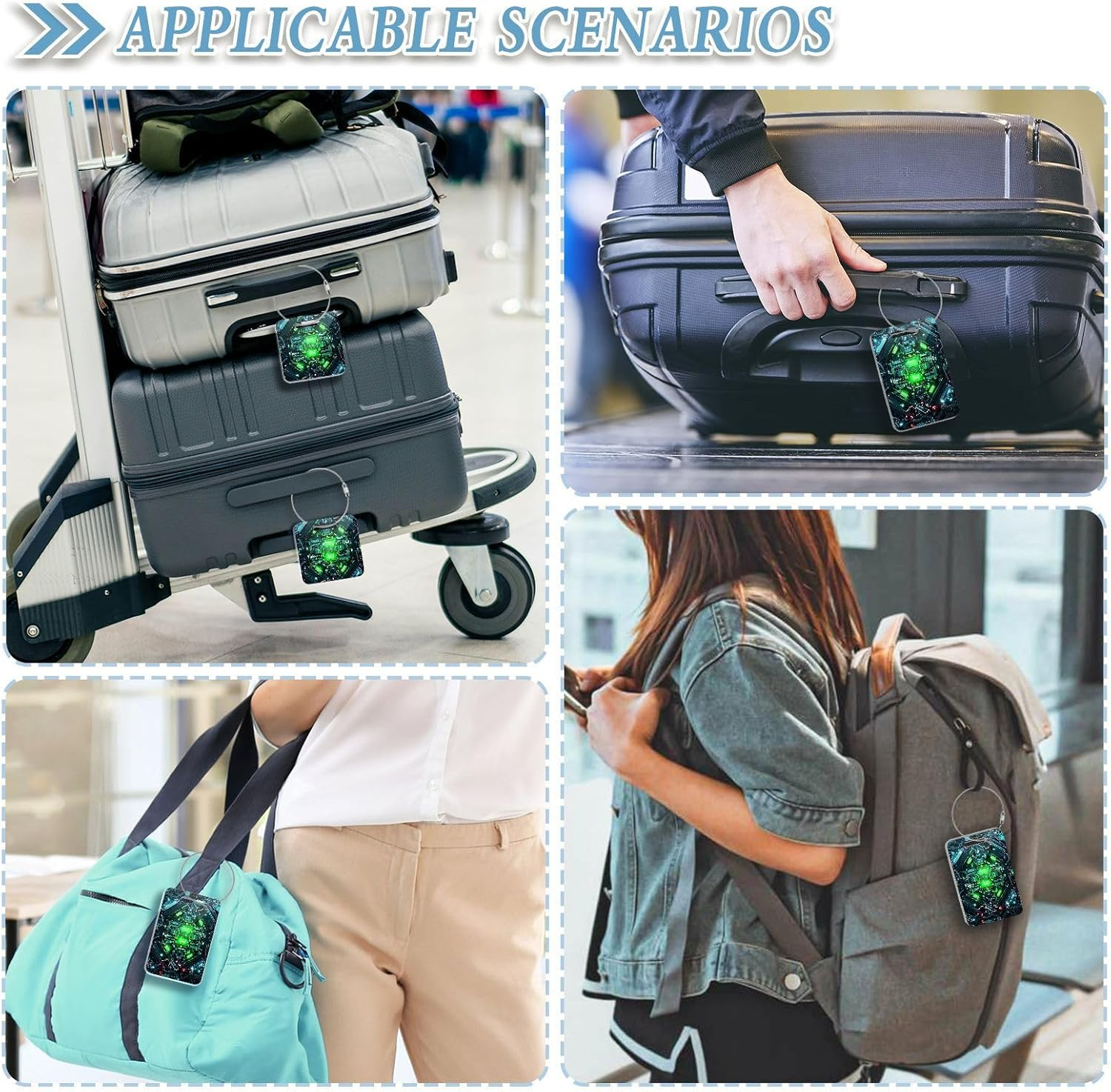 Cool Green Gear Acrylic Suitcase Tags for Luggage Airport Luggage Tags Travel Baggage Tag 4Pcs Suitecase Tags