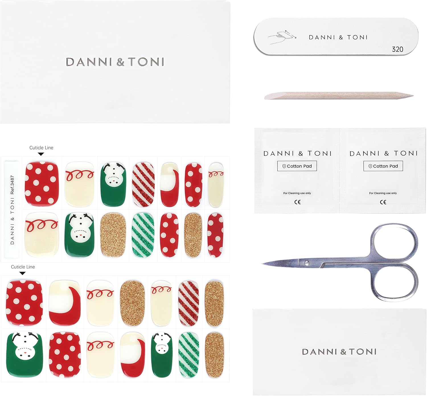 DANNI & TONI UV Gel Nail Foils (Glittering Holiday) Red and Green Christmas Day Snowman Christmas Stickers Nail Stickers Nail Design Nail Foil Self-Adhesive Wraps 28 Stickers - Glittering Holiday-En image number 6