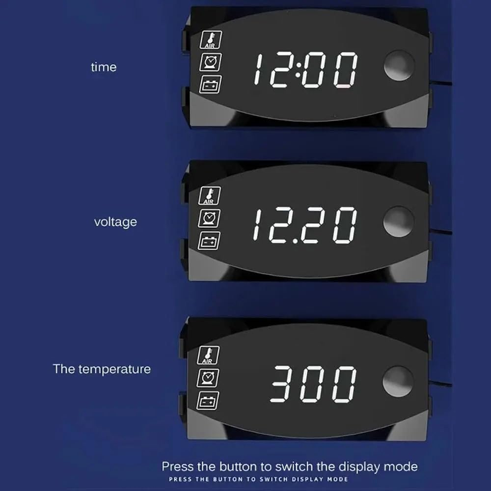 Meichoon 3 in 1 Car Digital Clock Voltmeter Thermometer 12V Waterproof Battery Voltage Monitor LED Large Screen Display for Motorcyclea Electric Vehicles White image number 4
