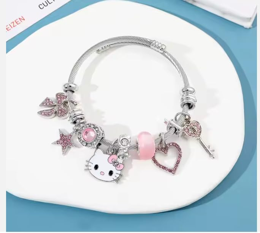 Cute Charm Bracelet, Chain Cuff Jewelry Charms for Bracelets, Stainless Steel Anime Cartoon Bracelet for Women Teen Girls Sister Bff Birthday Gift and Friendship, Medium, Stainless Steel, Amber image number 1
