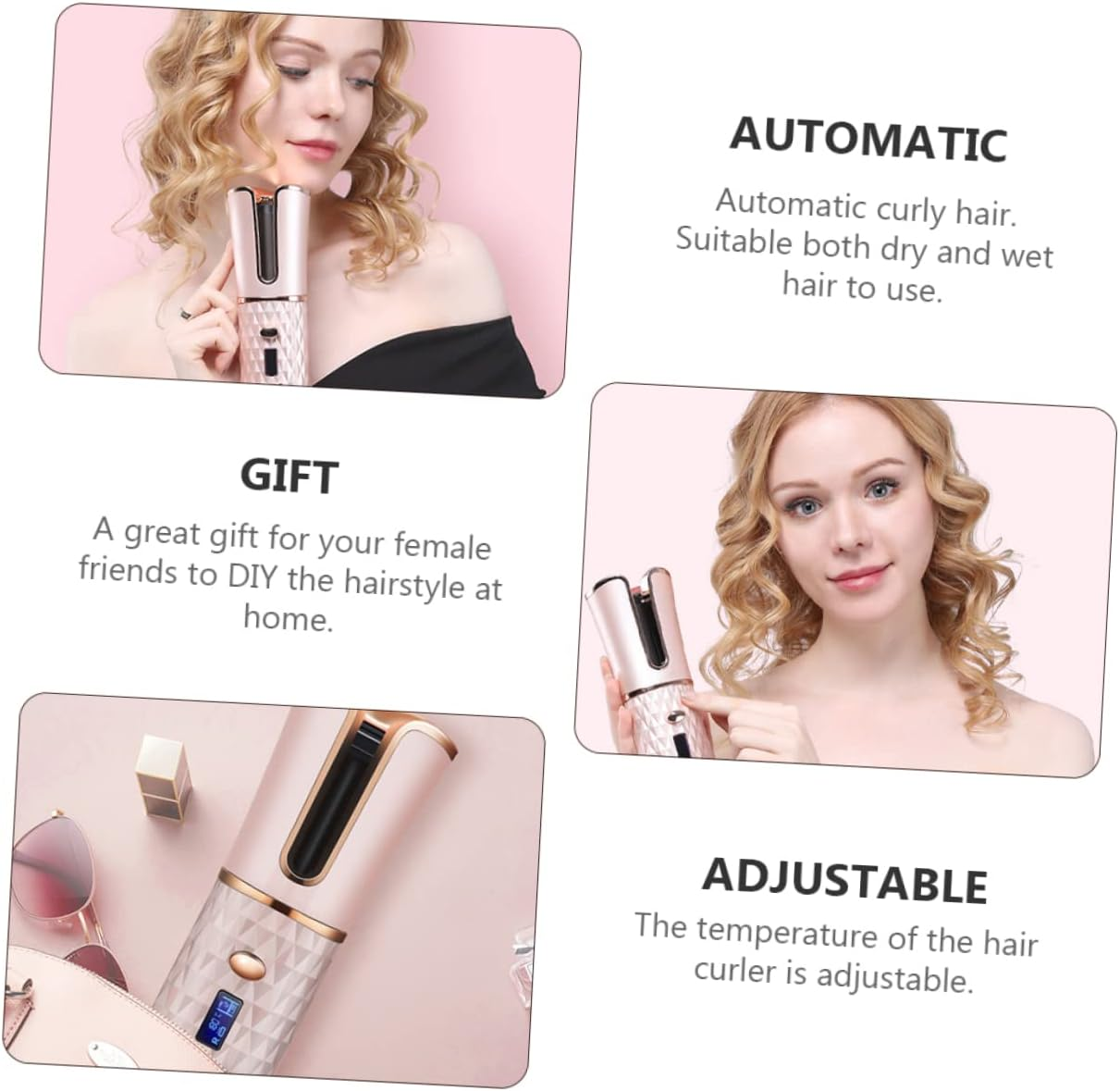PENIKOKO Automatic Cordless Hair Curler with Temperature Portable Usb Rechargeable Curling Iron for Effortless Styling Suitable for All Hair Types Pink image number 3