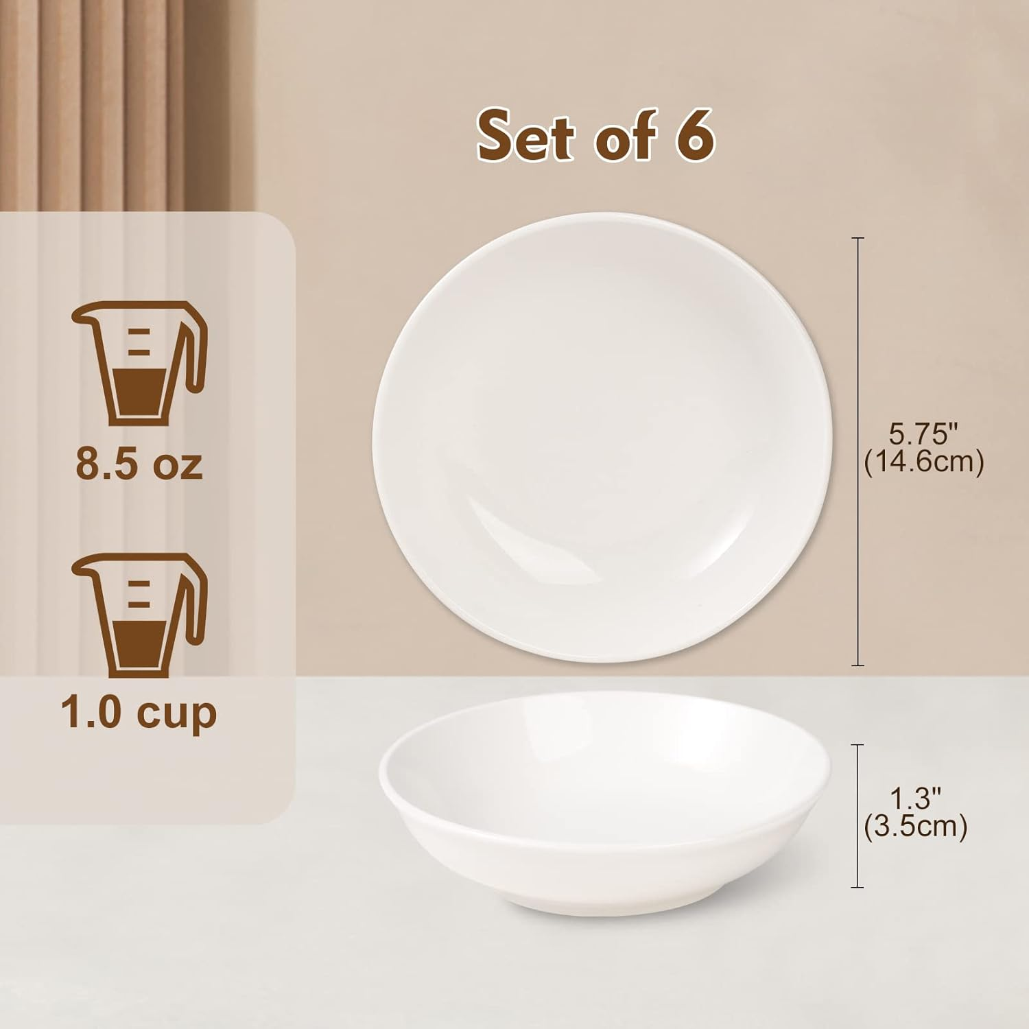 Ceramic Cat Food Bowl Set - Wide Shallow Cat Bowl for Whisker Fatigue Relief - Cute Cat Feeding Bowls - Flat Cat Dish - Cat Plates - Microwave and Dishwasher Safe - 6 Pack - 8.5 Oz - 5.75 Inch - White - Single Color image number 4